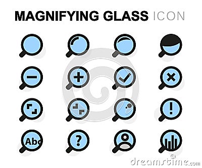 Vector flat magnifying glass icons set Vector Illustration