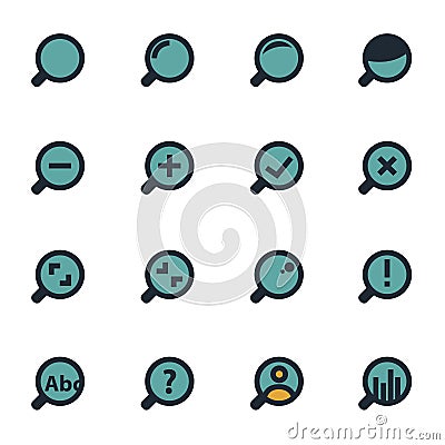 Vector flat magnifying glass icons set Stock Photo