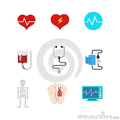 Vector flat medical web icons: hospital patient life death blood Vector Illustration