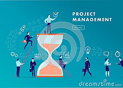Vector flat minimalistic business illustration - project management, team work, time management, business communication, workflow. Vector Illustration