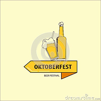 Vector flat oktoberfest logo illustration with a glass beer and bottle for beer festival. Oktoberfest logo icon. Vector Illustration