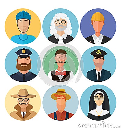 Vector flat profession characte Artistic smiling people portrait set. Worker Vector Illustration