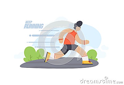 Vector flat running man. Cartoon illustration of athlete run. Outdoor training. Vector Illustration