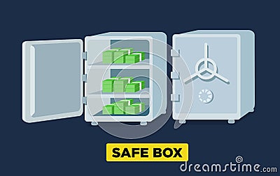 Vector flat safe boxes open and closed, locked with code lock, empty safe box. Isometric view. Vector Illustration