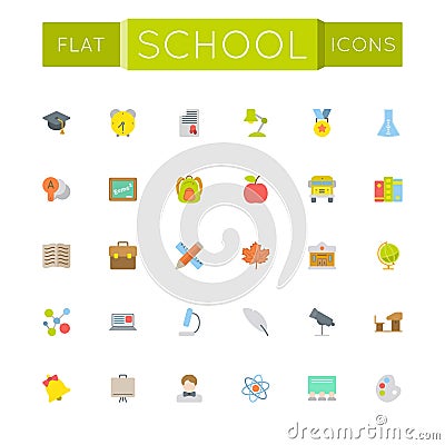 Vector Flat School Icons Vector Illustration