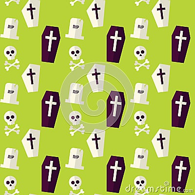 Vector Flat Seamless Death Halloween Pattern Vector Illustration