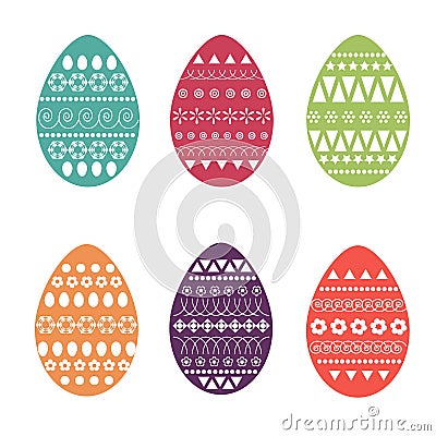 Vector flat set of colorful and ornate easter eggs. Fresh and spring design for greeting cards, textile, booklet, fabric, sticker. Vector Illustration