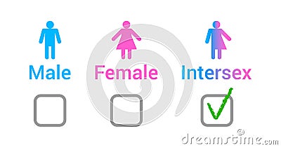 Flat set of gender male, female and intersex icons. Vector Illustration