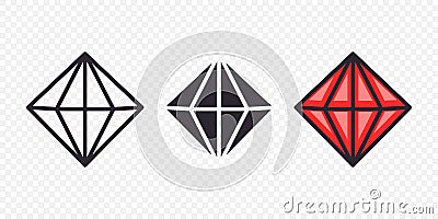 Vector Flat Simple Minimalistic Gemstone Icons Set. Diamond, Crystal, Rhinestones Closeup Isolated. Jewerly Concept Vector Illustration