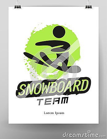 Vector flat simple snowboarding sport logo design on white background. Vector Illustration