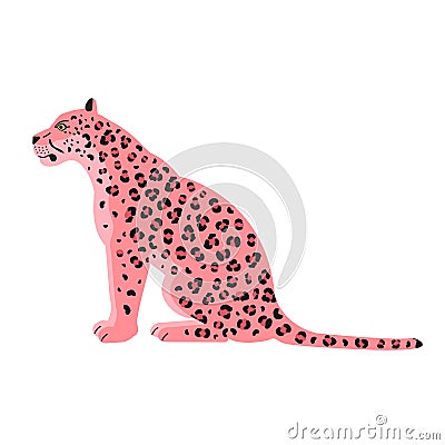 Vector flat sitting pink leopard Vector Illustration