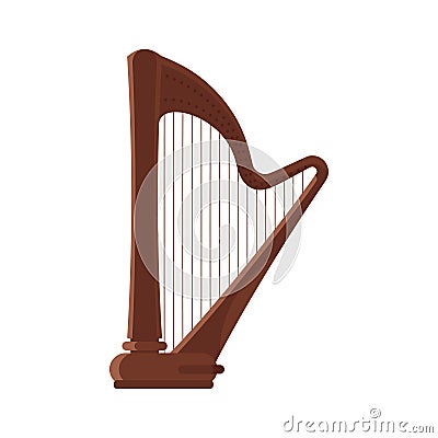 Vector flat style antique musical instrument harp. Vector Illustration