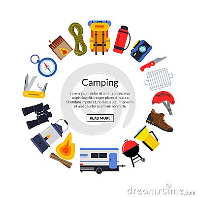 Vector flat style camping elements illustration Vector Illustration