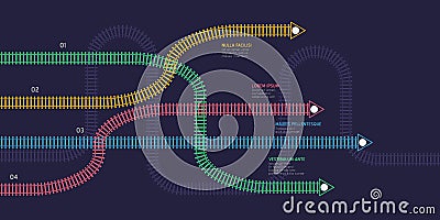 Vector flat style ciry railway scheme. Subway stations map top view Vector Illustration