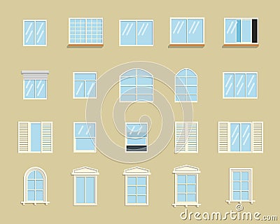 Vector flat style collection of various windows types Vector Illustration
