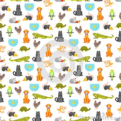 Vector flat style colorful seamless pattern with home pet. Vector Illustration