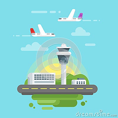 Vector flat style illustration of airport. Vector Illustration