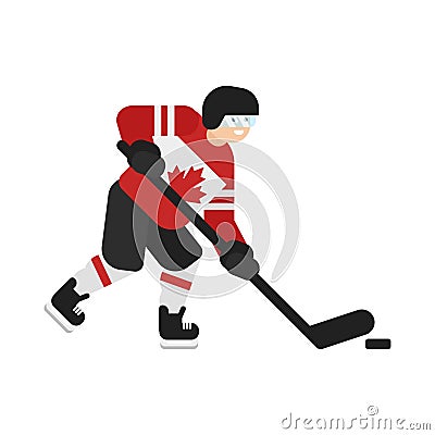 Vector flat style illustration of Canadian hockey player. Vector Illustration