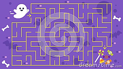 Kids Halloween game. Children`s maze. Vector Illustration