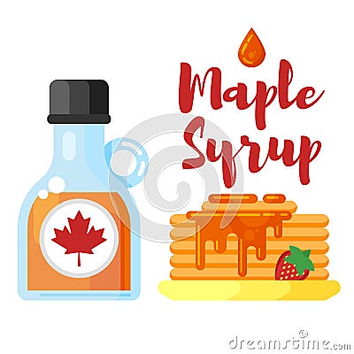 Vector flat style illustration of pancakes with maple syrup. Vector Illustration