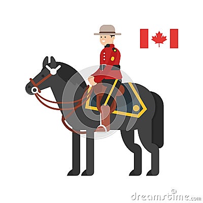 Vector flat style illustration of Royal Canadian Mounted Police. Vector Illustration