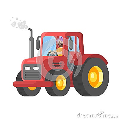 Vector flat style illustration of tractor-driver. Vector Illustration
