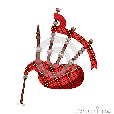 Vector flat style Scottish traditional musical instrument bagpipes. Vector Illustration