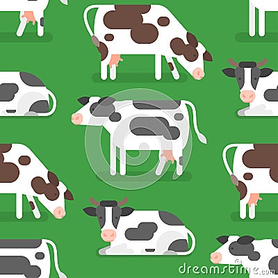 Vector flat style seamless pattern with cow. Vector Illustration