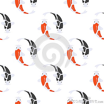 Vector flat style seamless pattern with Japanese koi fish. Vector Illustration