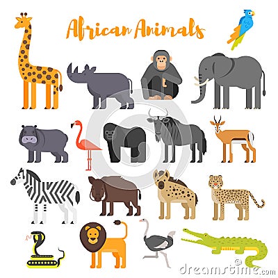 Vector flat style set of African animals. Vector Illustration