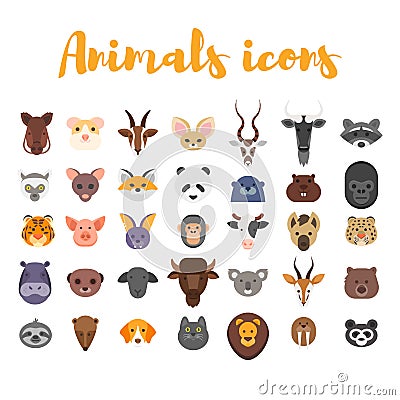 Vector flat style set of animal web icons. Vector Illustration