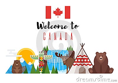 Vector flat style set of Canadian national objects. Vector Illustration