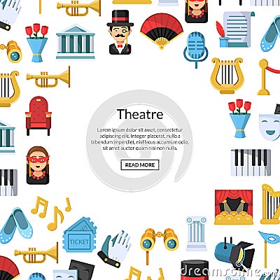 Vector flat theatre icons background with place for text illustration Vector Illustration