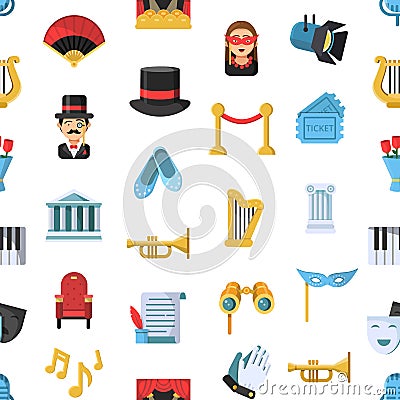 Vector flat theatre icons pattern or background illustration Vector Illustration