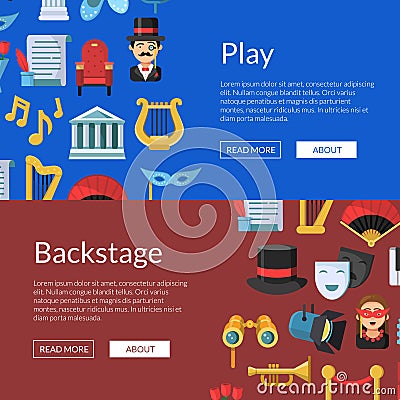 Vector flat theatre icons web banner Vector Illustration