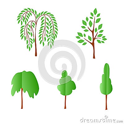 Vector flat trees on white background. Logo design illustration. Vector Illustration