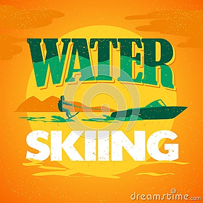 Vector flat water skiing logo illustration. Cartoon Illustration