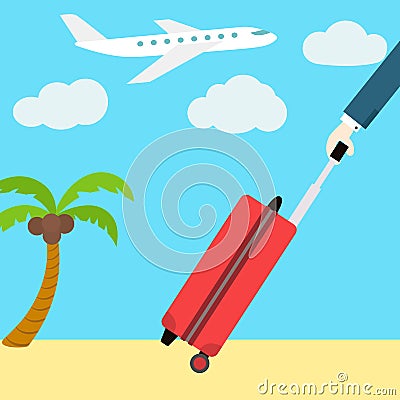 Vector flat web banner. Go on vacation. Man with a Vector Illustration