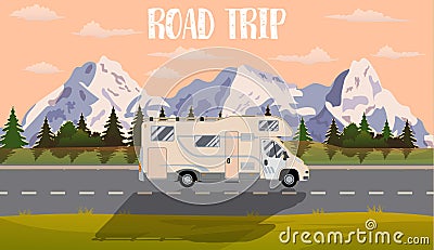 Vector flat web banner on the theme of Road trip, Vector Illustration