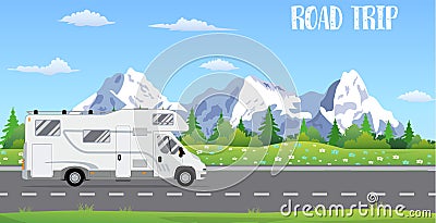 Vector flat web banner on the theme of Road trip, Vector Illustration