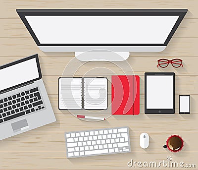 Vector flat workplace of designer with devices illustration Vector Illustration