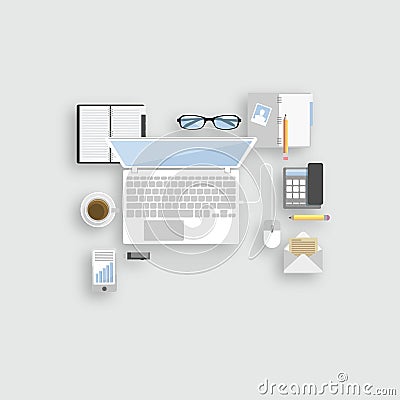 Vector Flat workplace. Vector Illustration