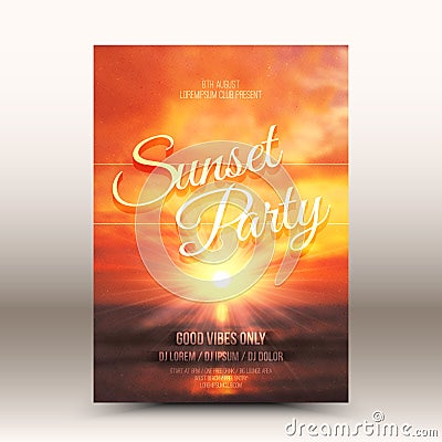 Vector Flayer Design Template Sunset Party Vector Illustration