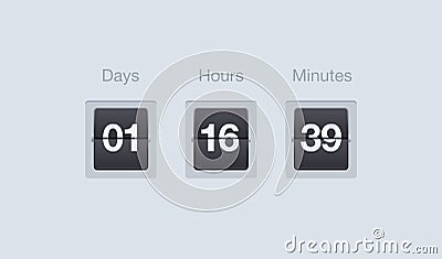 Vector flip countdown timer. Clock counter for websites and interfaces. Days, hours and minutes. Vector Illustration