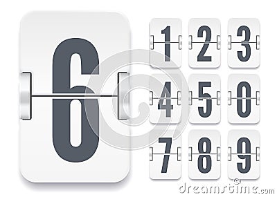 Vector flip scoreboard template with light numbers with shadows for white countdown timer or calendar Vector Illustration