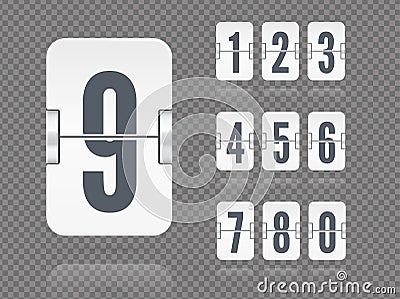 Vector floating flip scoreboard template with numbers and reflections for white countdown timer or calendar Vector Illustration