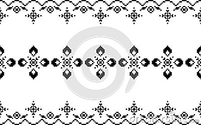 Vector floral border, imitation of embroidery, pixel effect Vector Illustration