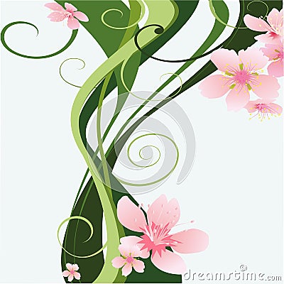 Vector floral branch with green leaves Vector Illustration