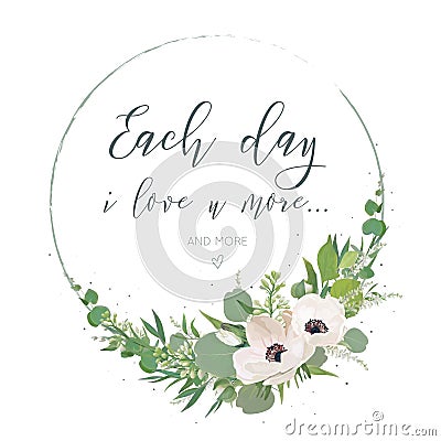 Vector, Floral card design with elegant bouquet wreath with pink Vector Illustration