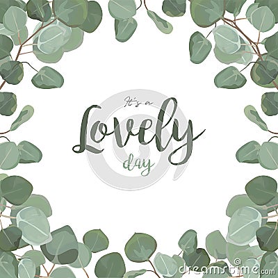 Vector floral card design: Eucalyptus silver dollar greenery fol Vector Illustration